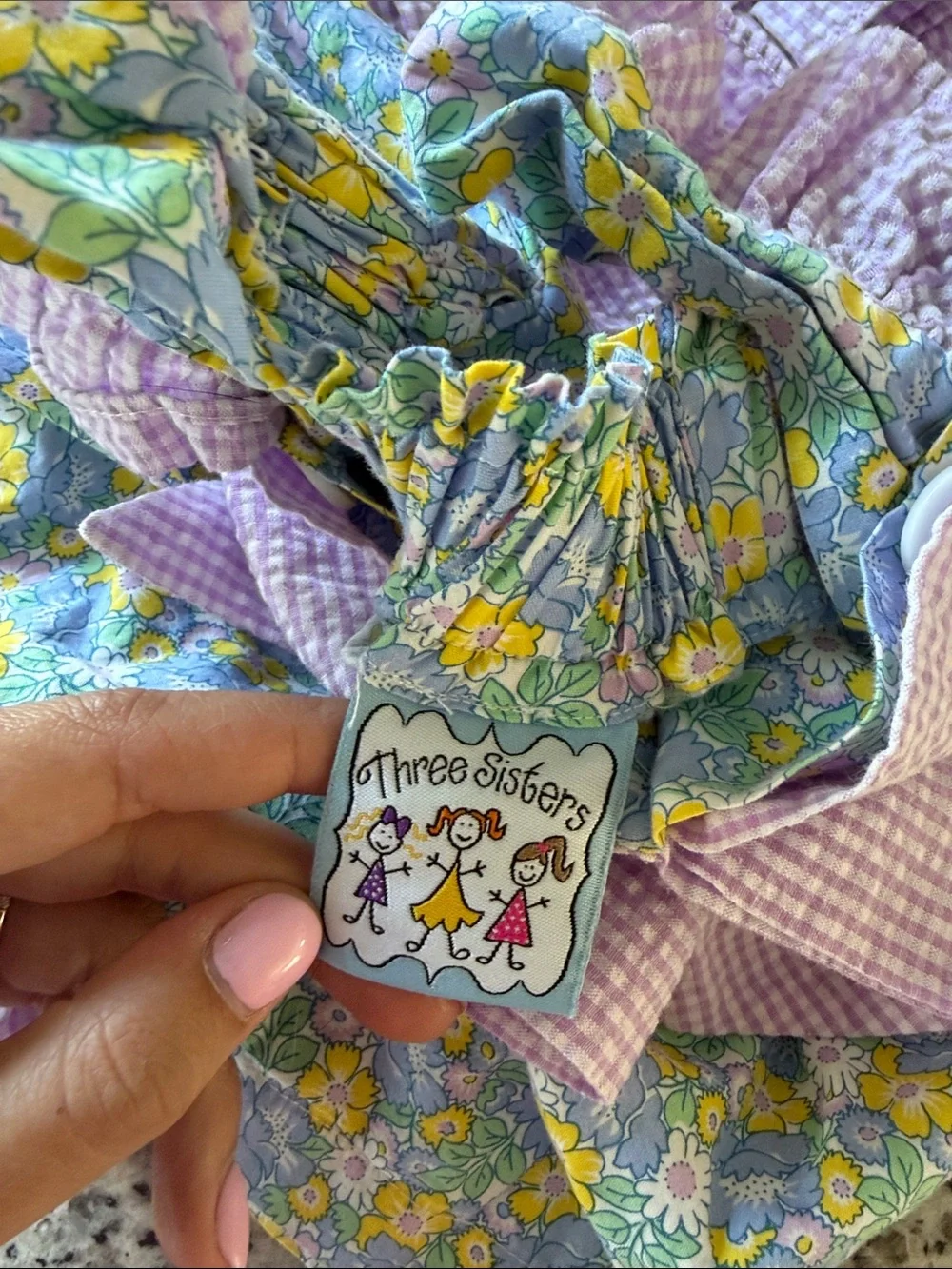 3T Lilac Gingham Ruffle Bloom Shorts & Floral Bow Top